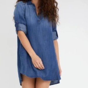 BELLA DAHL CHAMBRAY PLAID LONG SLEEVE A-LINE DRESS